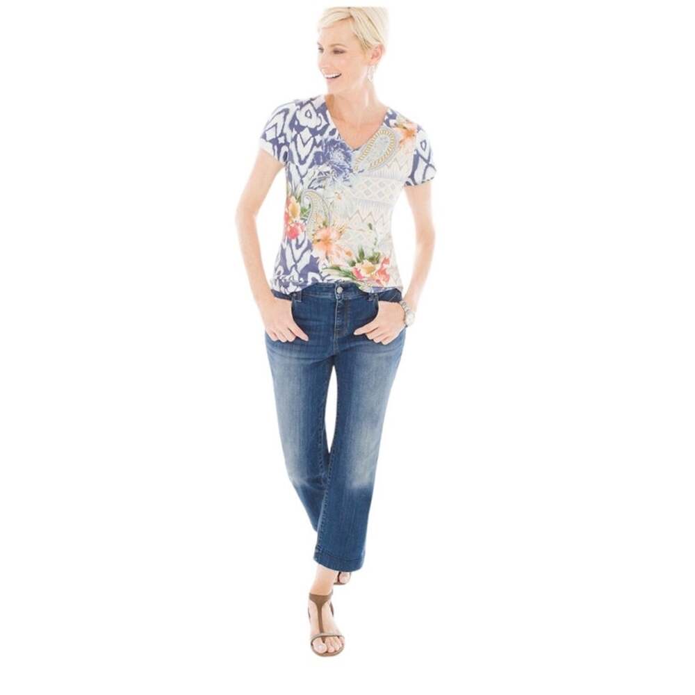 Chico's Platinum Straight-Leg Distressed Cropped Denim Jeans Small 30 x 23